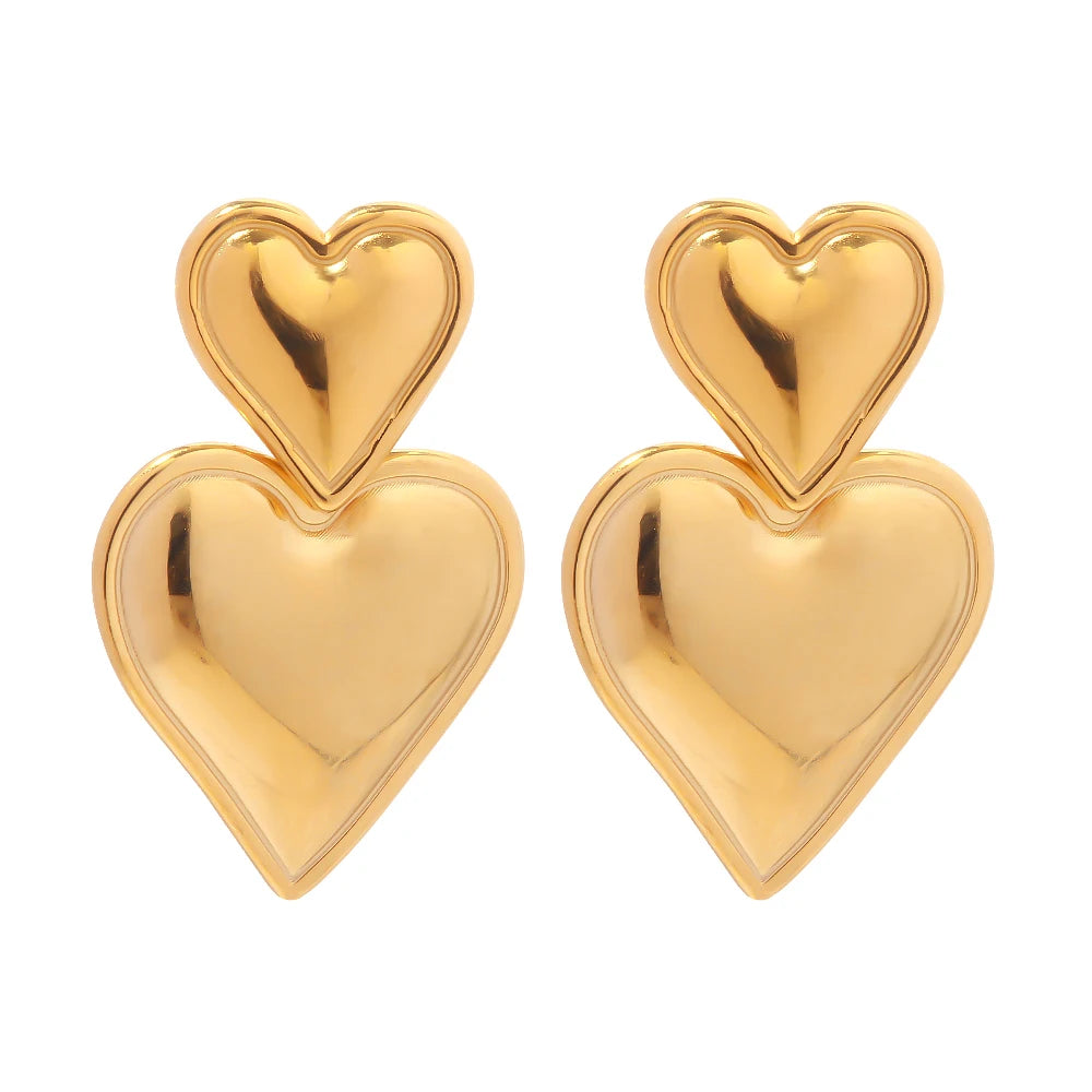 Double Heart Gold Earring