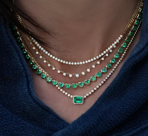 Green Chain Choker Heart Necklace