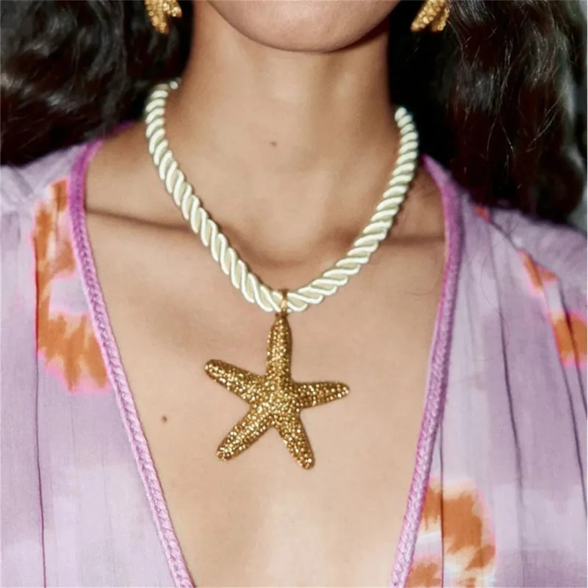 Starfish Necklace&Earrings Gold Set