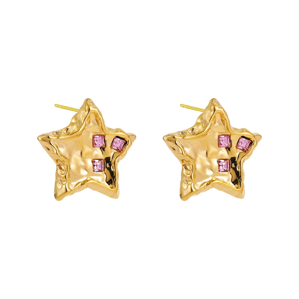 Pink Star Gold Earrings